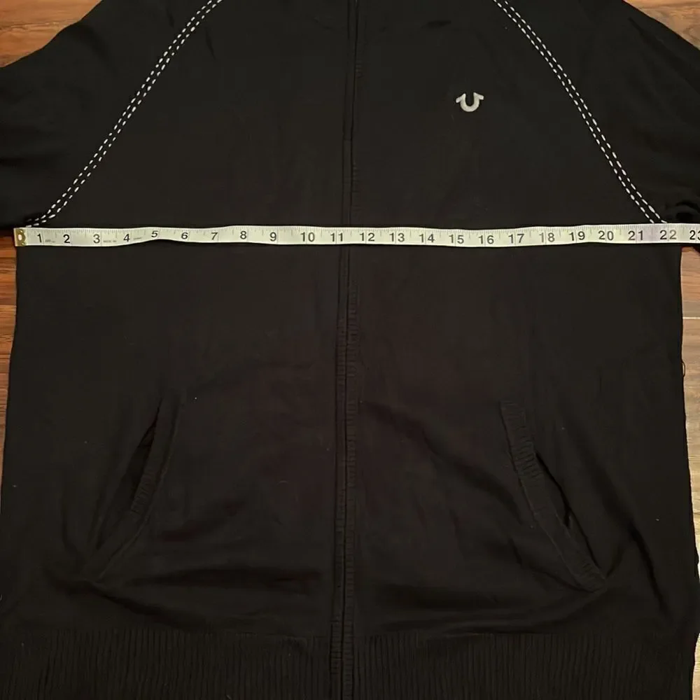 True Religion Black Zip Up Closure Sweater Casual Contemporary Active